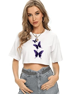 Women's Short Sleeve Print Crop Top T Shirt