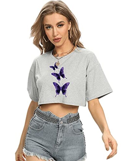 SweatyRocks Women's Short Sleeve Print Crop Top T Shirt