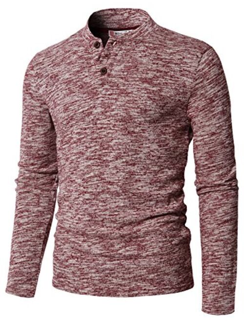 H2H Mens Casual Slim Fit Henley T-Shirt Long Sleeve