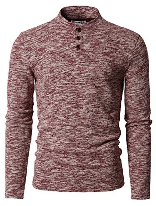 H2H Mens Casual Slim Fit Henley T-Shirt Long Sleeve