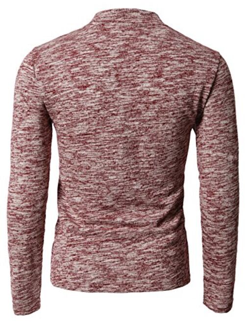 H2H Mens Casual Slim Fit Henley T-Shirt Long Sleeve