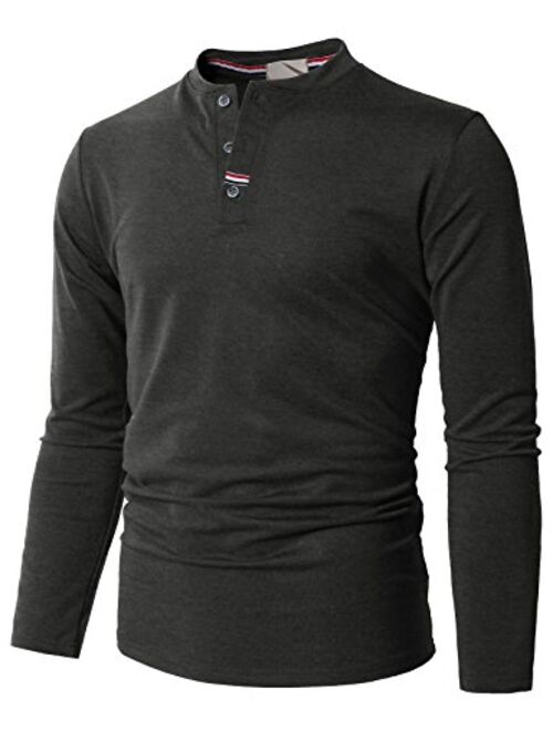 H2H Mens Casual Slim Fit Henley T-Shirt Long Sleeve