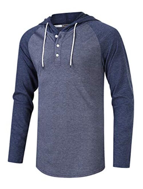 KUULEE Men's Long Sleeve Raglan Henley Jersey Hoodie Shirt