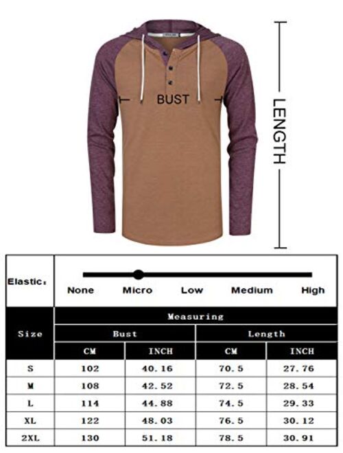KUULEE Men's Long Sleeve Raglan Henley Jersey Hoodie Shirt