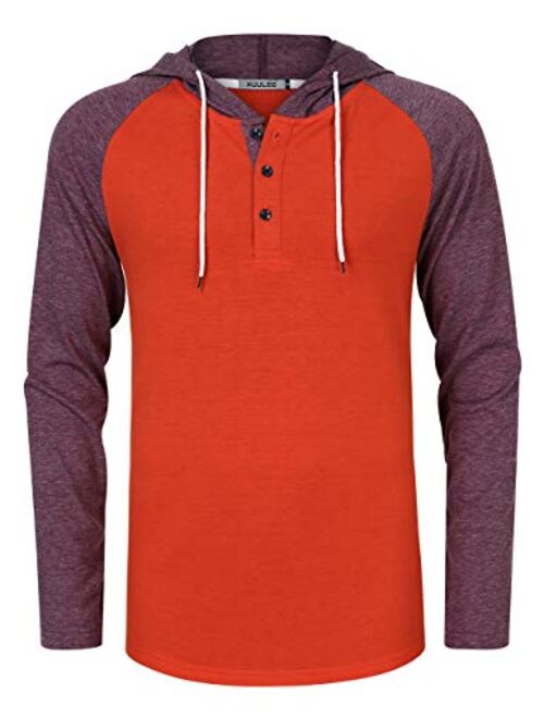 KUULEE Men's Long Sleeve Raglan Henley Jersey Hoodie Shirt