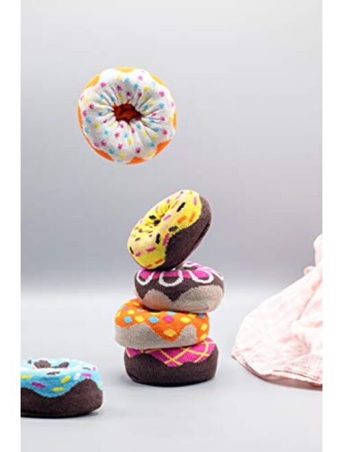 1Sock2Sock Women's Donut Socks Cute Gift Box Colorful Pattern & Soft Cotton Novelty Crew Sock (Fits Shoe Size 6-10)