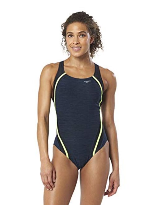 Speedo Womens Swimsuit One Piece Creora Highclo Quantum Splice High Cut Solid