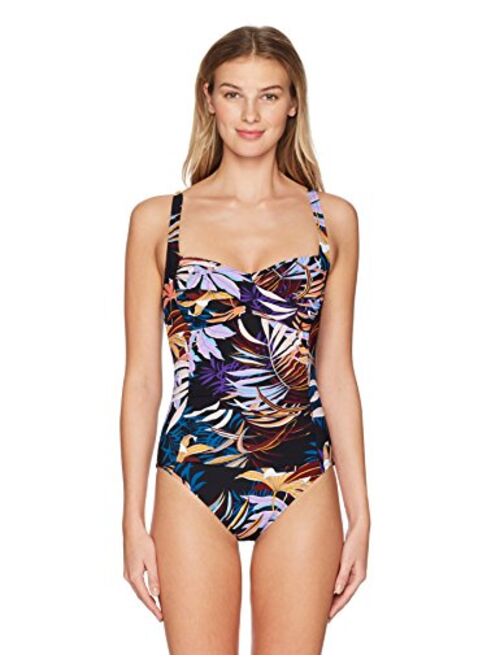 La Blanca Women's Over The Shoulder Rouched Front Bandeau One Piece Swimsuit