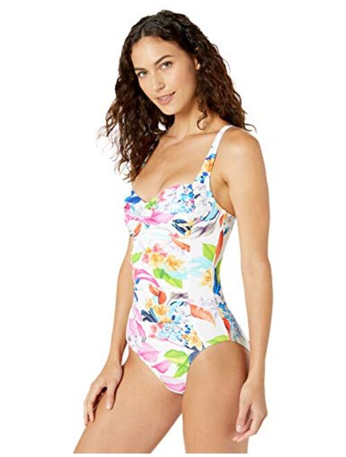 La Blanca Women's Over The Shoulder Rouched Front Bandeau One Piece Swimsuit