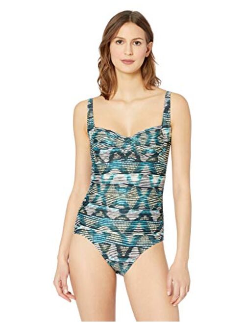 La Blanca Women's Over The Shoulder Rouched Front Bandeau One Piece Swimsuit