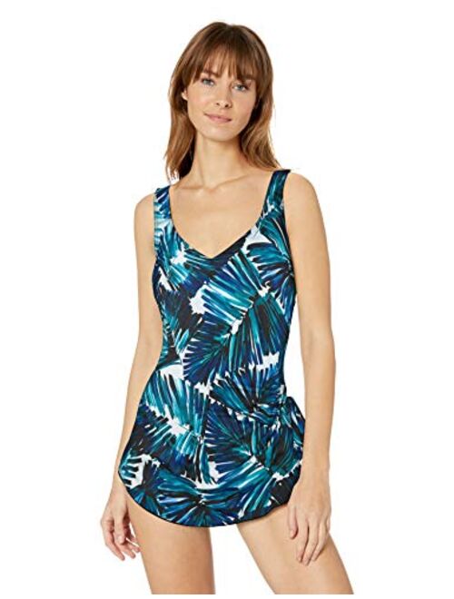 Maxine Of Hollywood Women's Side Tie Wide Strap Sarong Swim Dress One Piece Swimsuit