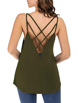 Women's Cute Criss Cross Back Tank Tops Loose Hollow Out Camisole Shirt