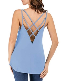 Women's Cute Criss Cross Back Tank Tops Loose Hollow Out Camisole Shirt