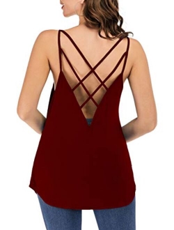 Women's Cute Criss Cross Back Tank Tops Loose Hollow Out Camisole Shirt