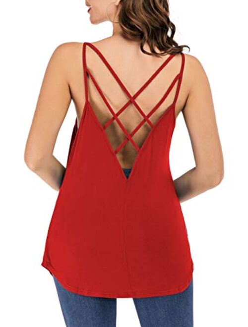 Women's Cute Criss Cross Back Tank Tops Loose Hollow Out Camisole Shirt