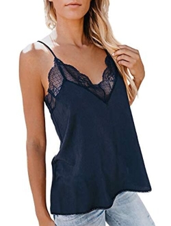 Happy Sailed Women Halter Tank Tops Lace Crochet V Neck Strappy Loose Camisole Vests Shirt