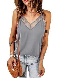 Happy Sailed Women Halter Tank Tops Lace Crochet V Neck Strappy Loose Camisole Vests Shirt