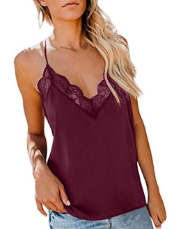 Happy Sailed Women Halter Tank Tops Lace Crochet V Neck Strappy Loose Camisole Vests Shirt