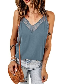 Happy Sailed Women Halter Tank Tops Lace Crochet V Neck Strappy Loose Camisole Vests Shirt