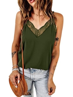 Happy Sailed Women Halter Tank Tops Lace Crochet V Neck Strappy Loose Camisole Vests Shirt