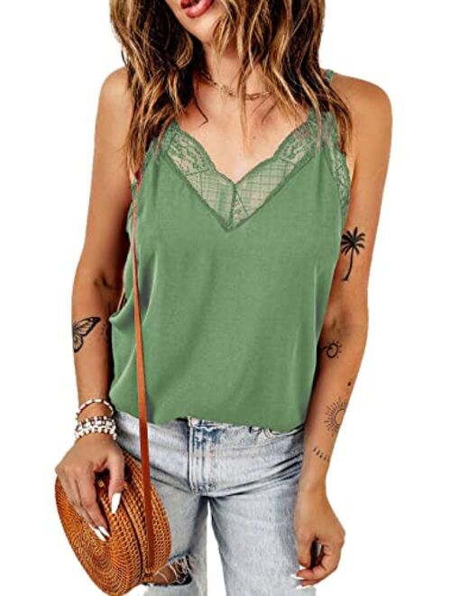 Happy Sailed Women Halter Tank Tops Lace Crochet V Neck Strappy Loose Camisole Vests Shirt