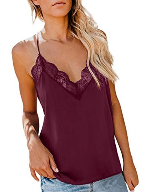 Happy Sailed Women Halter Tank Tops Lace Crochet V Neck Strappy Loose Camisole Vests Shirt