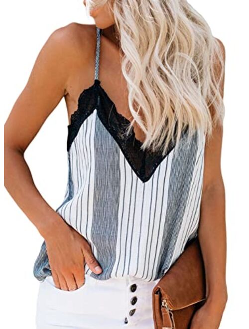 Happy Sailed Women Halter Tank Tops Lace Crochet V Neck Strappy Loose Camisole Vests Shirt