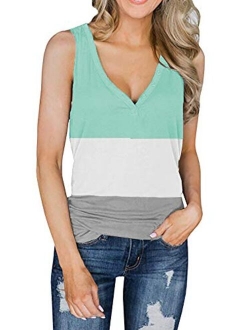 Dellytop Womens V Neck Tank Tops Sleeveless Henley Shirts Button Up Ribbed Long Tunic Tees