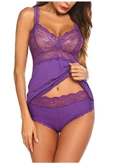 ELOVER Women Lace Pajamas Set Shorts Nightwear Camisole Sets Sexy Sleepwear