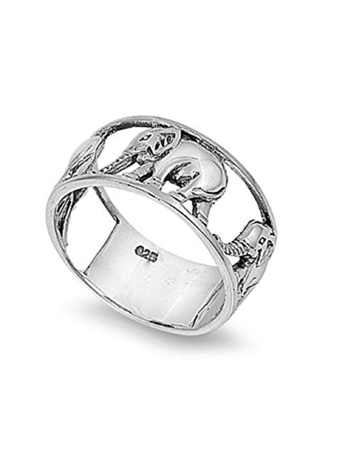 CloseoutWarehouse Sterling Silver Elephant Carousel Ring (Sizes 5-15)