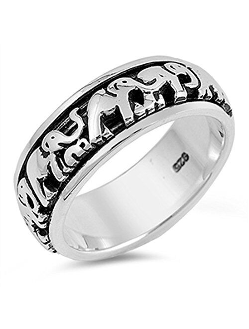 Elephant Spinner Eternity Wedding Ring New .925 Sterling Silver Band Sizes 4-14