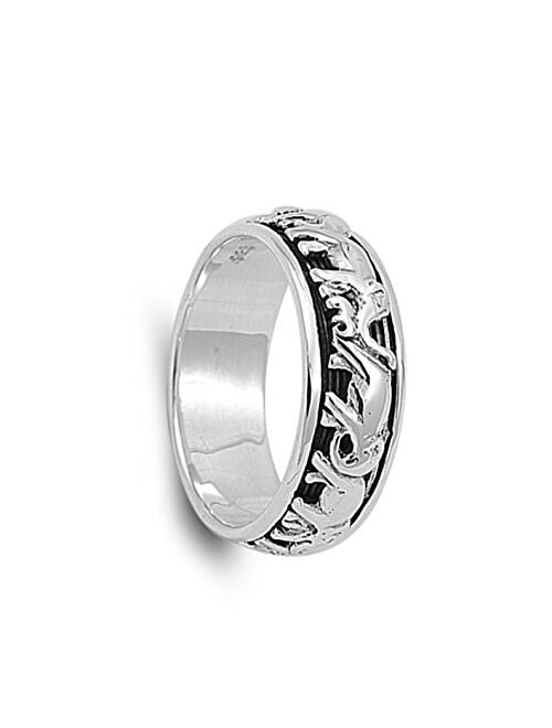 Elephant Spinner Eternity Wedding Ring New .925 Sterling Silver Band Sizes 4-14