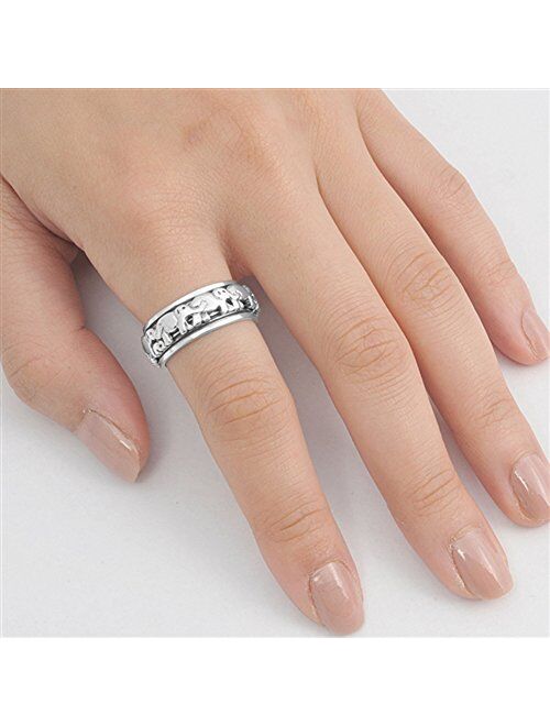 Elephant Spinner Eternity Wedding Ring New .925 Sterling Silver Band Sizes 4-14