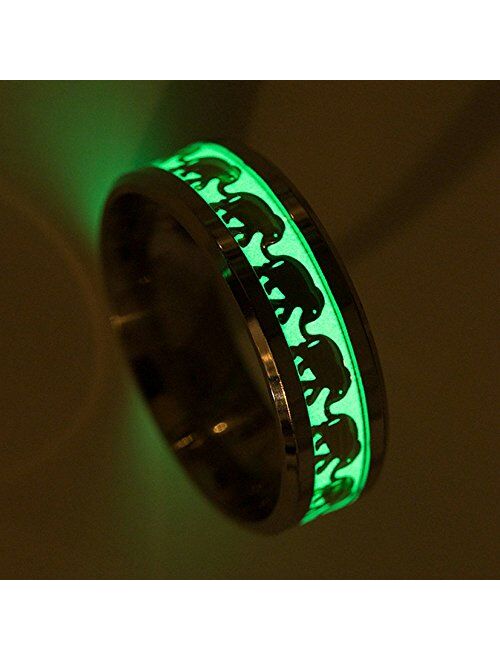 Fashion Luminous Elephant Pattern Ring Glow in Dark Titanium Stainless Steel Fluorescent Ring Wedding Gift For Men Women Jewelry