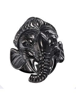 U7 Men's Vintage Costume Finger Band Silver Black Stainless Steel Tiger Head/Skull/Evil Eye/Wolf Ring, Size 7 to 14