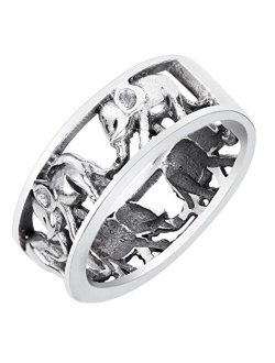 CloseoutWarehouse Sterling Silver Elephant Family Migration Ring 925 (Color Options, Sizes 4-15)