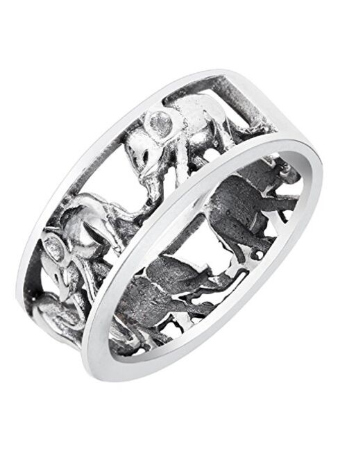 CloseoutWarehouse Sterling Silver Elephant Family Migration Ring 925 (Color Options, Sizes 4-15)