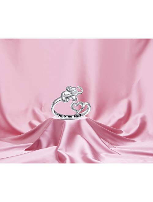 Sterling Silver Forever Love Heart Adjustable Animal Wrap Open Ring for Women Teen Girls Gift