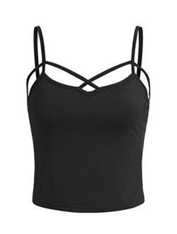 Women's Spaghetti Strap Crop Top Criss Cross Camisole Tank Tops