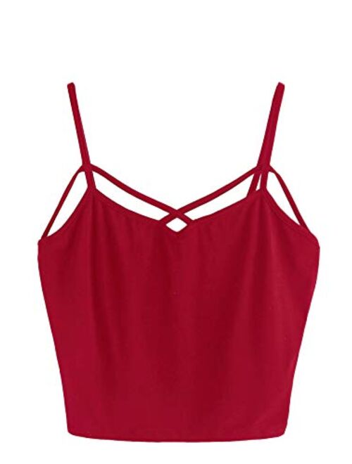 SweatyRocks Women's Spaghetti Strap Crop Top Criss Cross Camisole Tank Tops