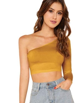 Women's One Shoulder Long Sleeve Tee Shirt Crop Tops