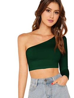 Women's One Shoulder Long Sleeve Tee Shirt Crop Tops