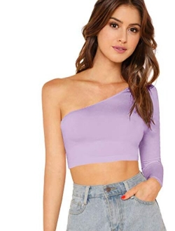 Women's One Shoulder Long Sleeve Tee Shirt Crop Tops