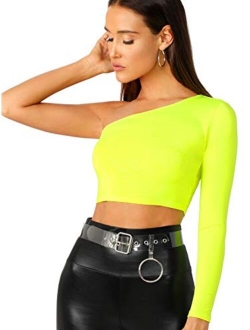 Women's One Shoulder Long Sleeve Tee Shirt Crop Tops