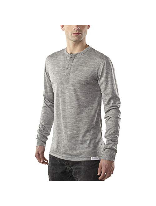 Woolly Clothing Men's Merino Wool Long Sleeve Henley - Everyday Weight - Wicking Breathable Anti-Odor