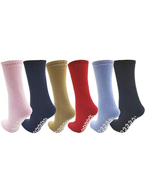 Anti-Slip Slipper Socks, 6 Pairs, Gripper Bottom Indoor House Non-Skid Hospital Sock (Assorted)