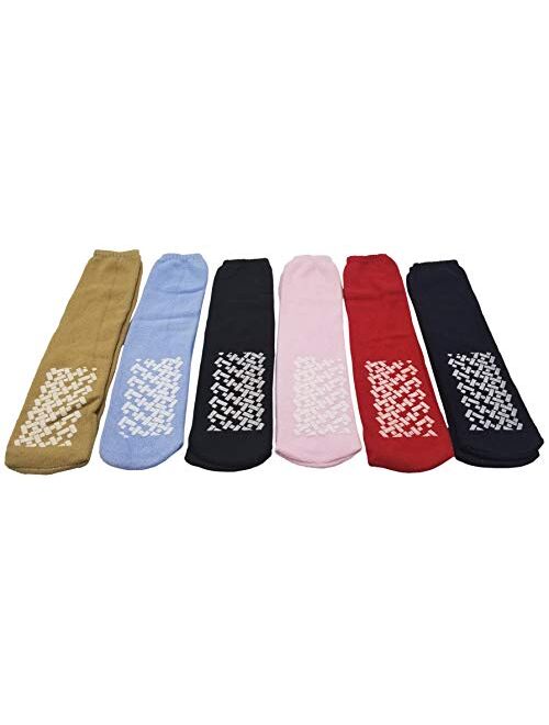 Anti-Slip Slipper Socks, 6 Pairs, Gripper Bottom Indoor House Non-Skid Hospital Sock (Assorted)