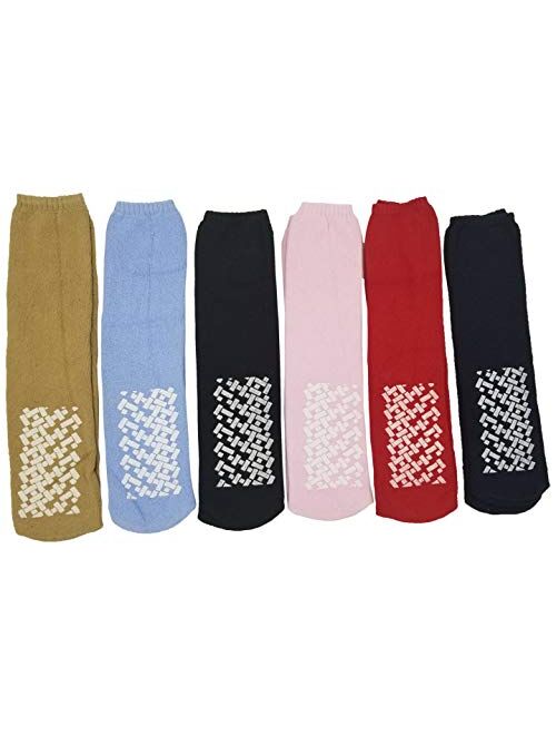 Anti-Slip Slipper Socks, 6 Pairs, Gripper Bottom Indoor House Non-Skid Hospital Sock (Assorted)