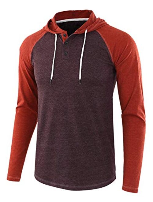 Nantersan Men's Casual Raglan Splice Hoodie Jersey Sweatshirts Long Sleeve Henley T-Shirts Cotton Hooded Shirt