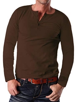 YTD Men's Casual Slim Fit Short Sleeve Henley T-Shirts Cotton Shirts